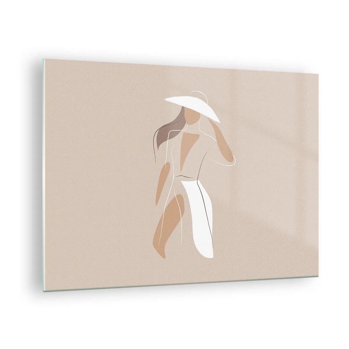 Obraz na skle - Štylizovaná postava ženy v bielom klobúku - 70x50cm - Móda je zábava - Moderná nástenná dekorácia do obývacej izby a spálne ARTTOR