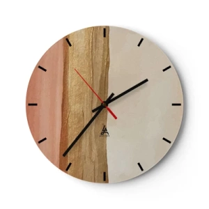 Nástenné hodiny - Zvislé pruhy v odtieňoch béžovej, drevenej a terakotovej - 30x30cm - Vertikálna kompozícia - Moderná nástenná dekorácia do obývacej izby, kuchyne a spálne ARTTOR