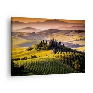 Obraz na plátne - Toskánska krajina s vinohradmi a domom na kopci - 70x50cm - Arkádia - toskánska krajina - Moderná nástenná dekorácia do obývacej izby a spálne ARTTOR