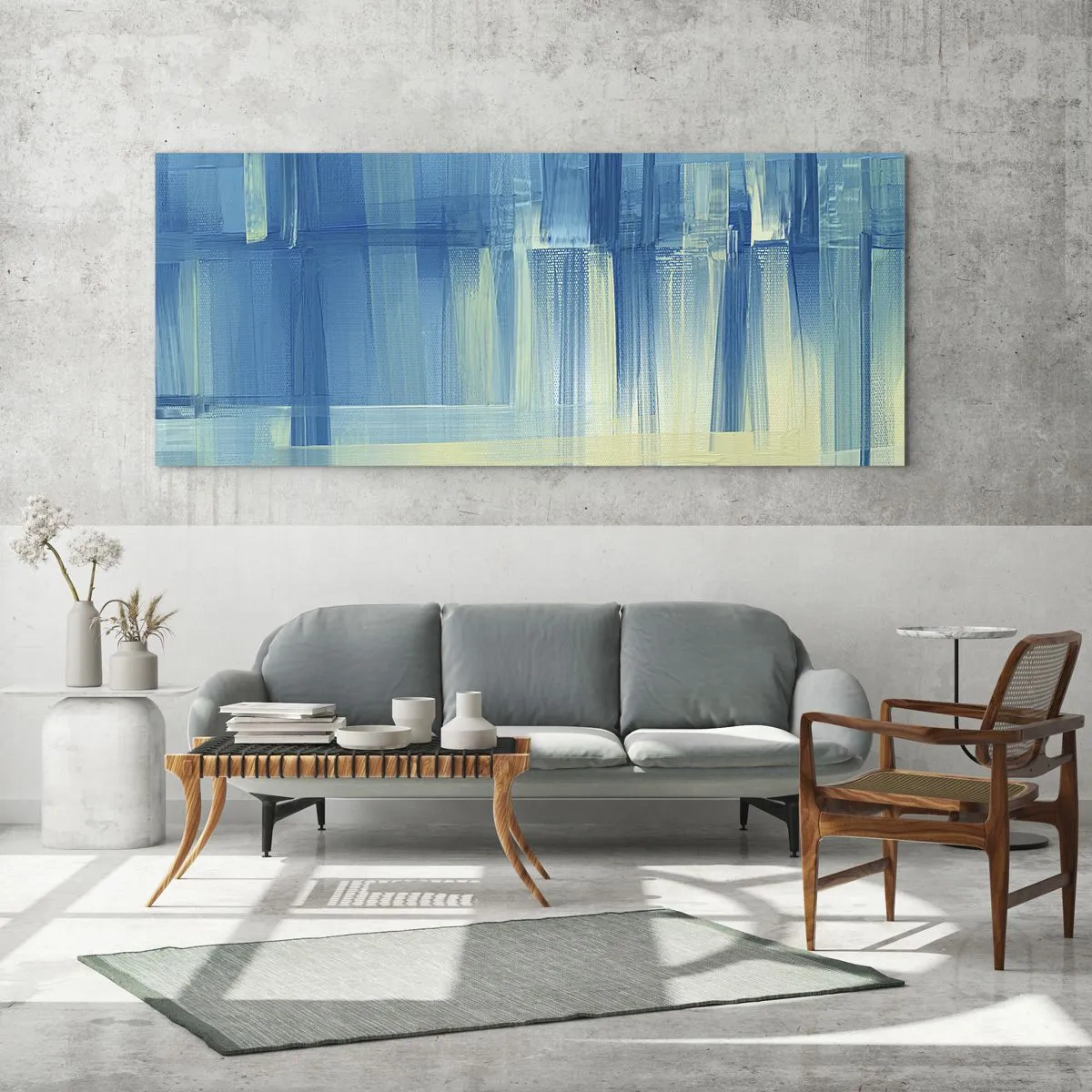Obraz na skle - Kompozícia v tyrkyse - 100x40 cm