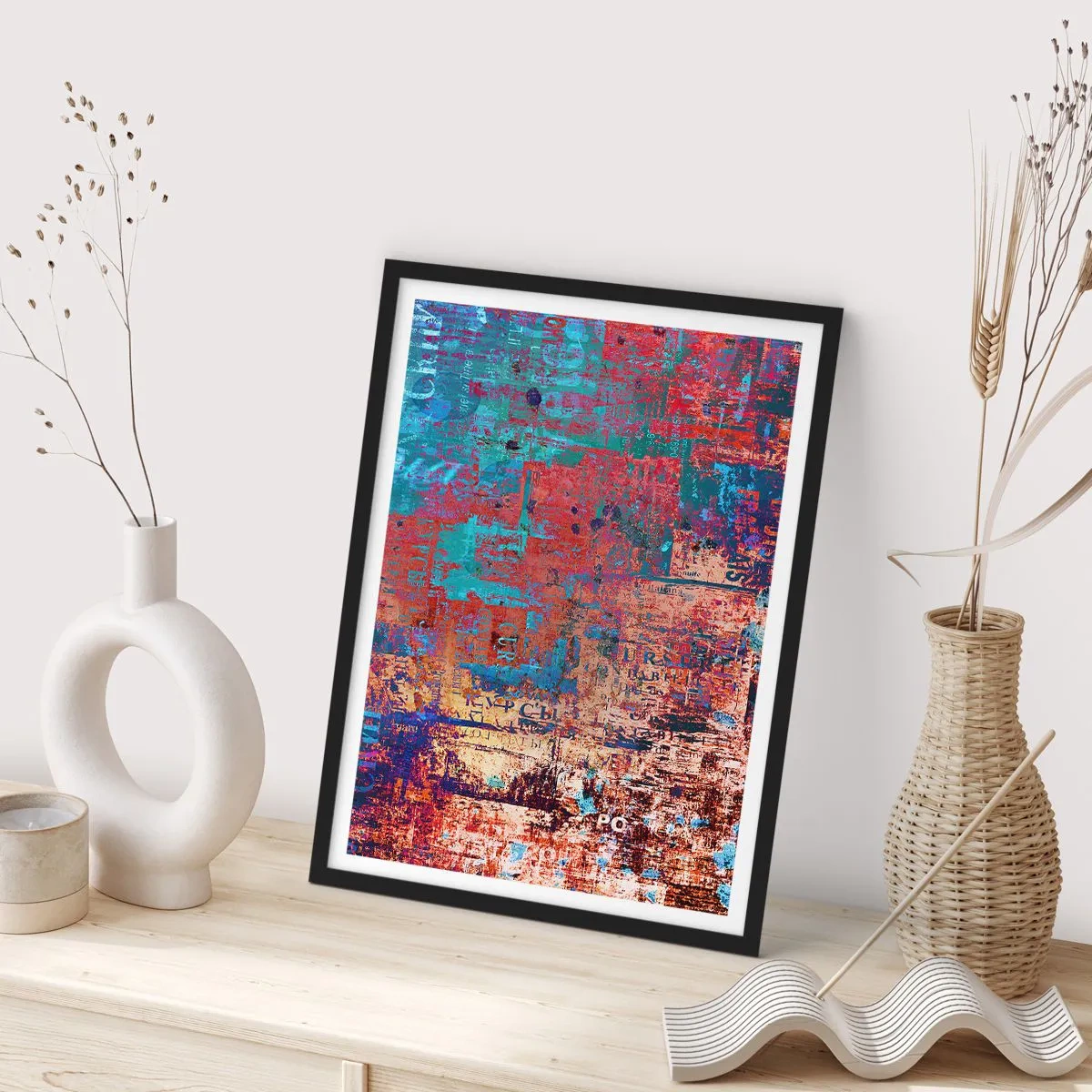 Plagát v čiernom ráme - Farebná abstrakcia s intenzívnymi odtieňmi červenej a modrej - 50x70cm - Pamäť a zabudnutie - Moderná nástenná dekorácia do obývacej izby a spálne ARTTOR