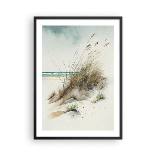 Plagát v čiernom ráme - Duny v štýle akvarelu s trávou pri pokojnom mori - 50x70cm - Zahalené v piesku - Moderná nástenná dekorácia do obývacej izby a spálne ARTTOR