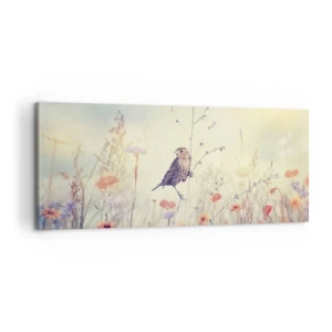 Obraz na plátne - Portrét vtáka s lúkou v pozadí - 100x40 cm