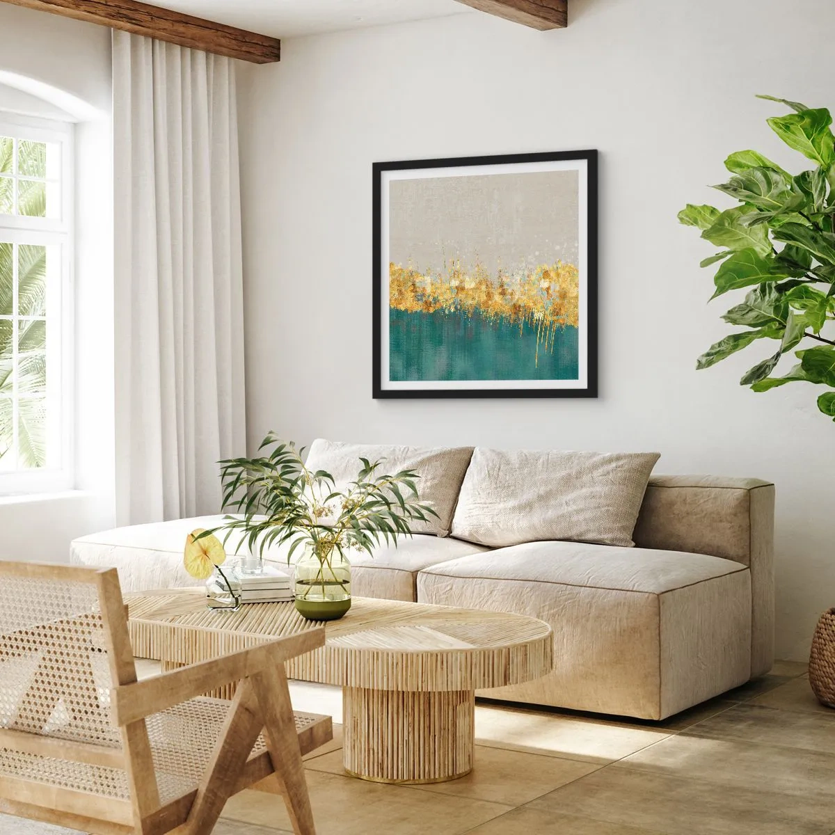 Plagát v čiernom ráme - Zlatá hranica - 60x60 cm