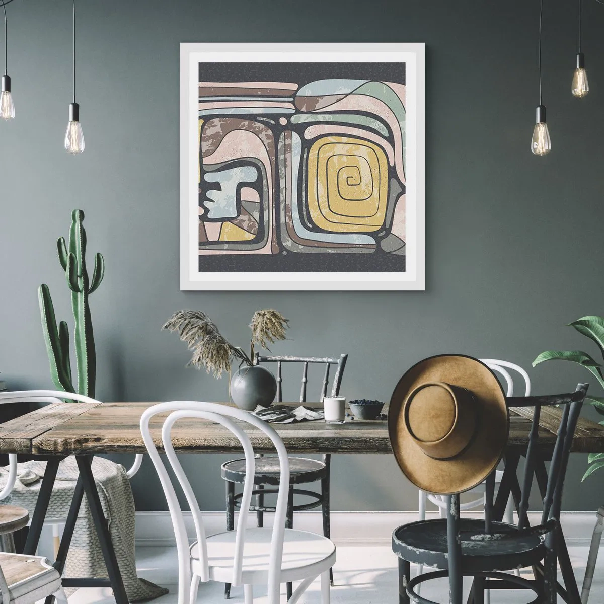 Plagát v bielom ráme - Abstrakcia v predkolumbovskom duchu - 60x60 cm