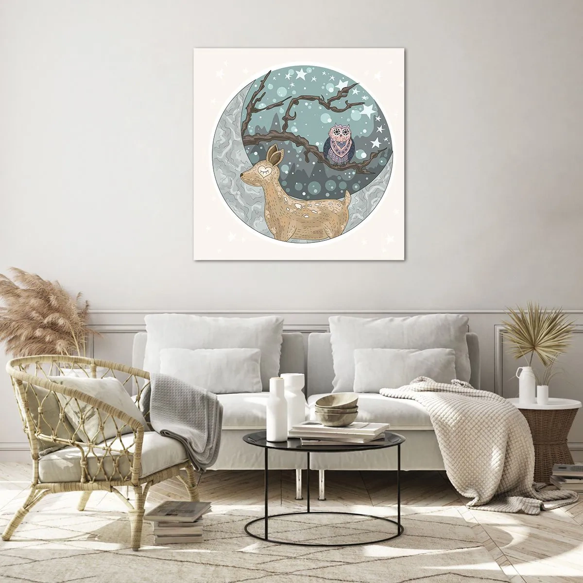 Obraz na skle - Rozprávková, lesná noc - 40x40 cm