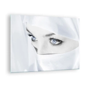 Obraz na skle - Jemný portrét s výraznými modrými očami - 70x50cm - Priamo z tisíca a jednej noci - Moderná nástenná dekorácia do obývacej izby a spálne ARTTOR