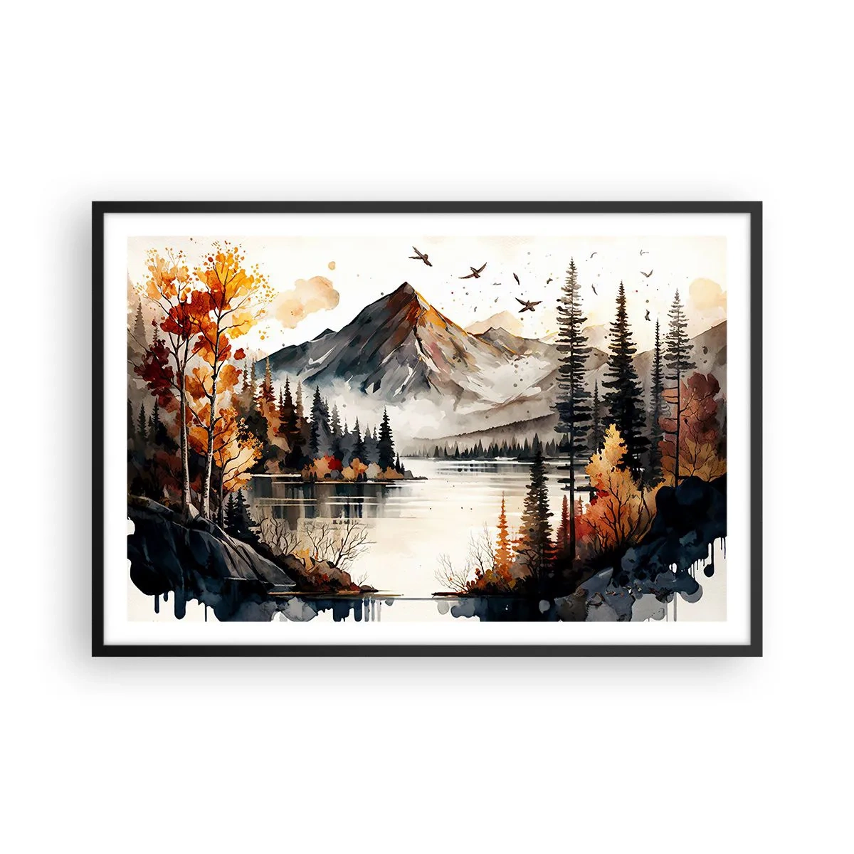 Plagát v čiernom ráme - Zlatá jeseň na horách - 91x61 cm