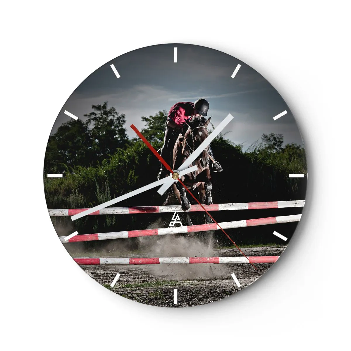 Nástenné hodiny - Skokan na koni počas jazdeckých súťaží - 30x30cm - Spoločne pre víťazstvo - Moderná nástenná dekorácia do obývacej izby, kuchyne a spálne ARTTOR
