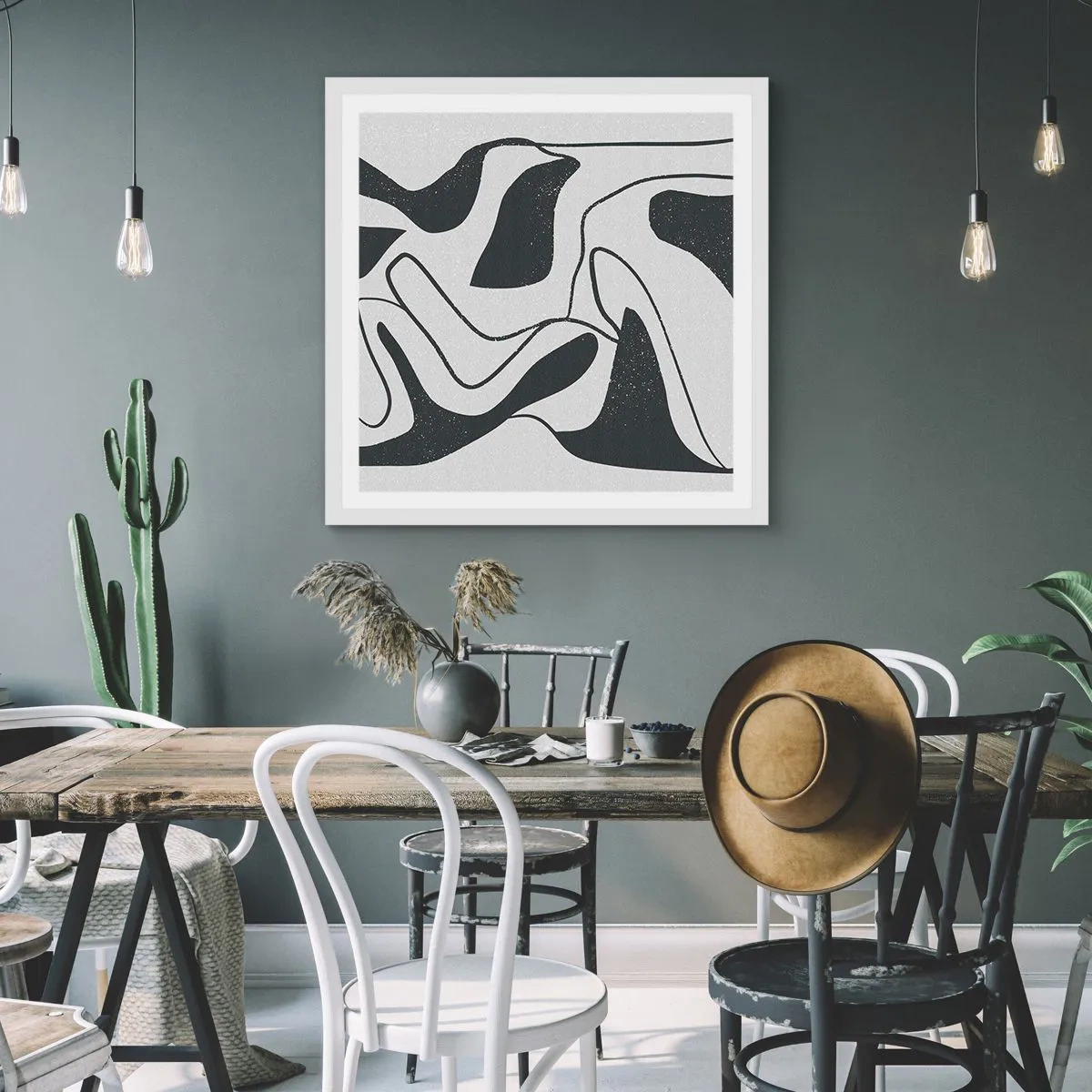 Plagát v bielom ráme - Abstraktná hra v labyrinte - 60x60 cm