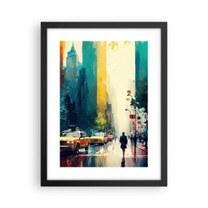 Plagát v čiernom ráme - New York – tu je aj dážď farebný - 30x40 cm