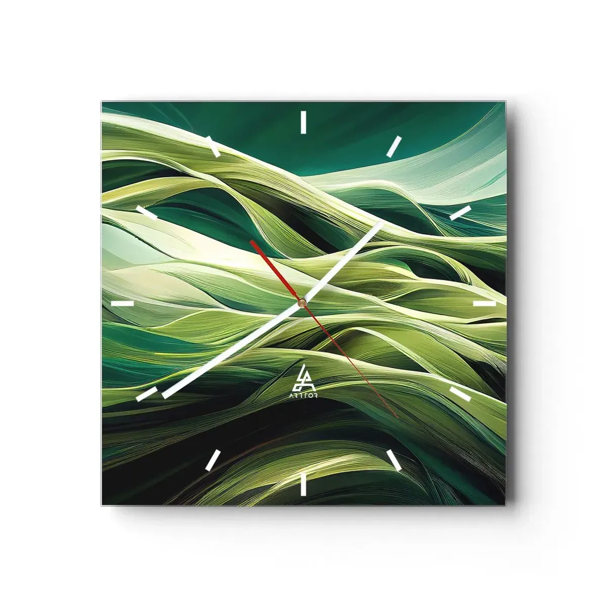 Nástenné hodiny - Abstraktná hra na zelenú - 40x40 cm
