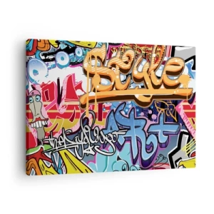 Obraz na plátne - Farebné graffiti s dynamickými nápismi a ilustráciami - 70x50cm - Nástenné maľby, nástenné maľby… - Moderná nástenná dekorácia do obývacej izby a spálne ARTTOR