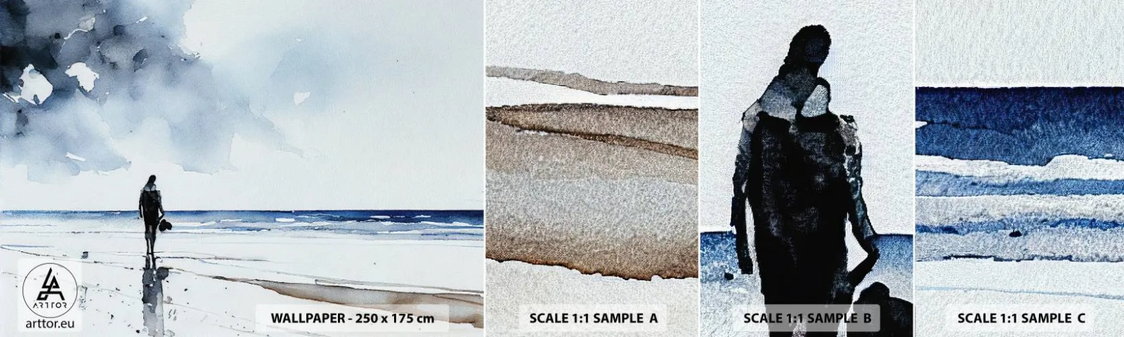 Vzorka samolepiacej fototapety Deluxe Sticker - Rozhovor s morom - Osamelý, Muž, pobrežie - 100x30 cm