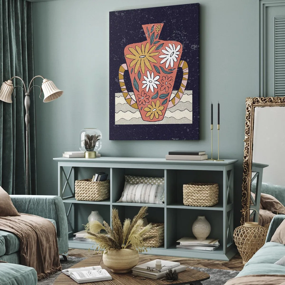 Obraz na plátne - Maľovaný džbán - 55x100 cm