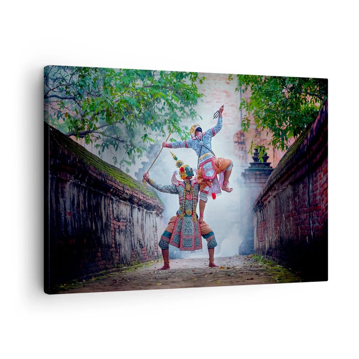 Obraz na plátne - Tradičný tanec v historickom prostredí s múrom a stromami - 70x50cm - Vražedne krásny tanec - Moderná nástenná dekorácia do obývacej izby a spálne ARTTOR
