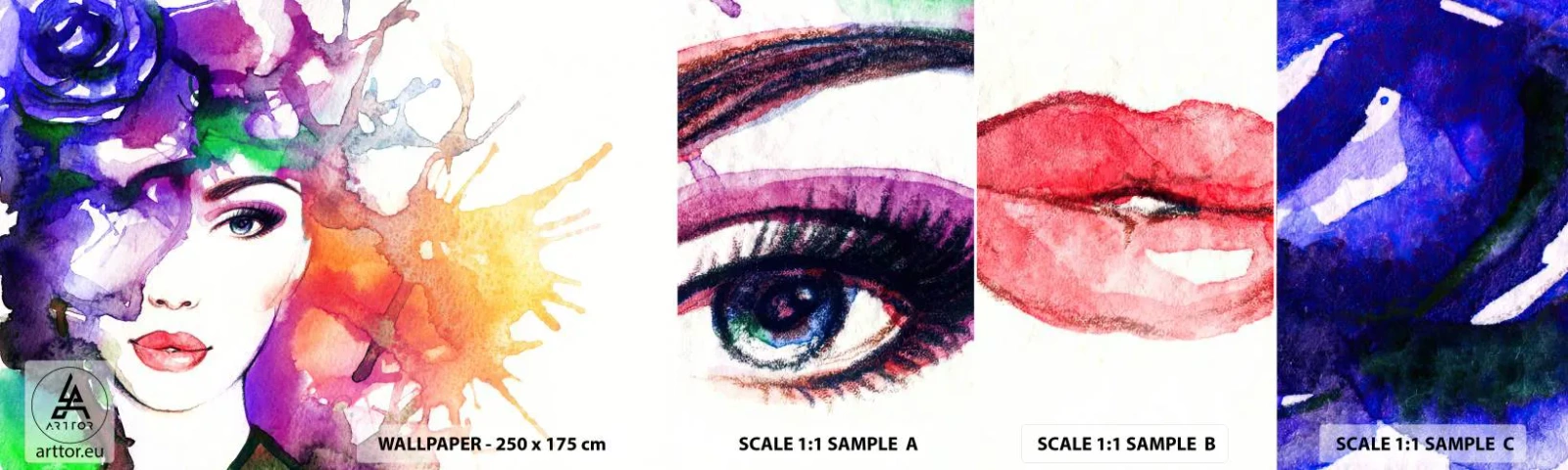 Vzorka samolepiacej fototapety Deluxe Sticker - S hlavou v oblakoch - Žena, Ženská tvár, Abstrakcia - 100x30 cm