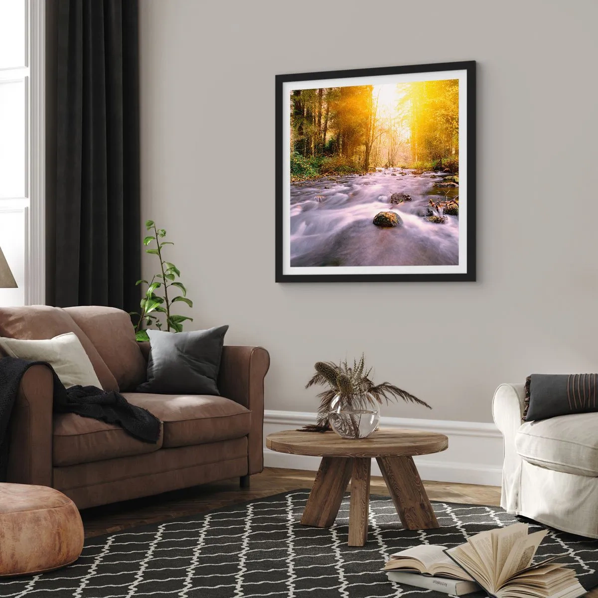 Plagát v čiernom ráme - Malachit v strieborno-zlatej podobe - 60x60 cm