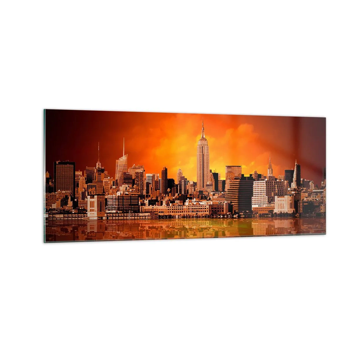 Obraz na skle - Panoráma veľkomesta v žltej a hnedej - 100x40 cm