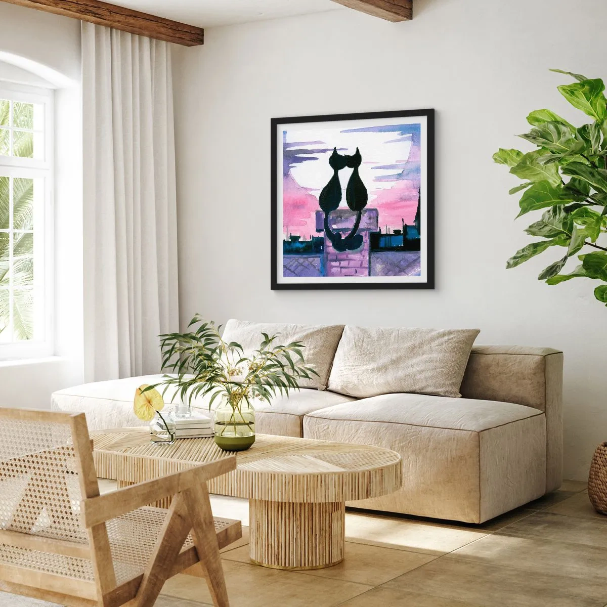 Plagát v čiernom ráme - Rendez-vous pod mesiacom - 40x40 cm