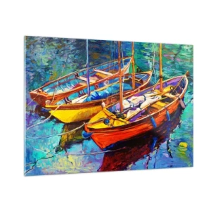 Obraz na skle - Na vode hustej od farieb - 100x70 cm