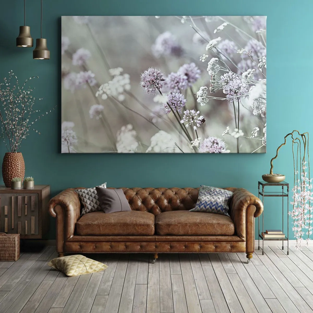 Obraz na plátne - Jemné kvety v pastelových odtieňoch - 70x50cm - Sladké filigrány byliniek - Moderná nástenná dekorácia do obývacej izby a spálne ARTTOR