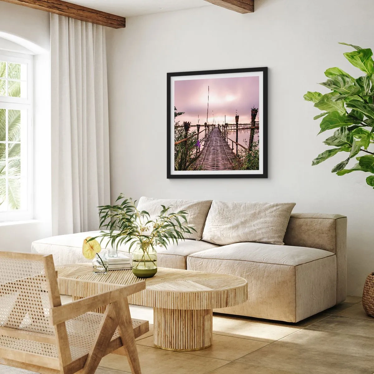 Plagát v čiernom ráme - Pokoj a pohoda Ázie - 40x40 cm