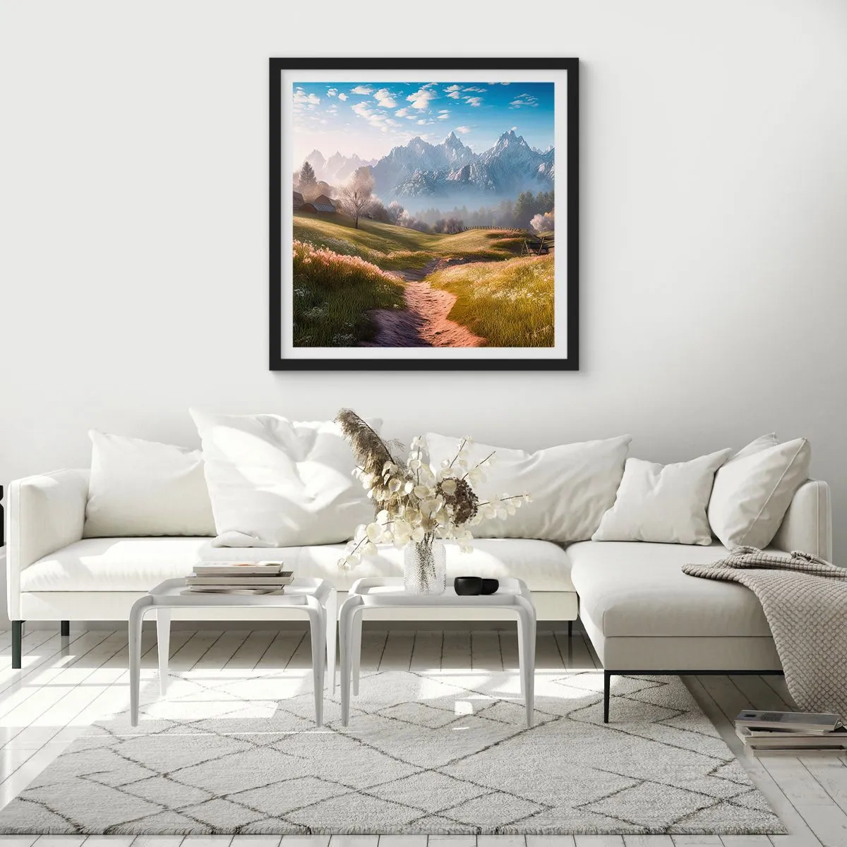 Plagát v čiernom ráme - Idylické údolie - 50x50 cm