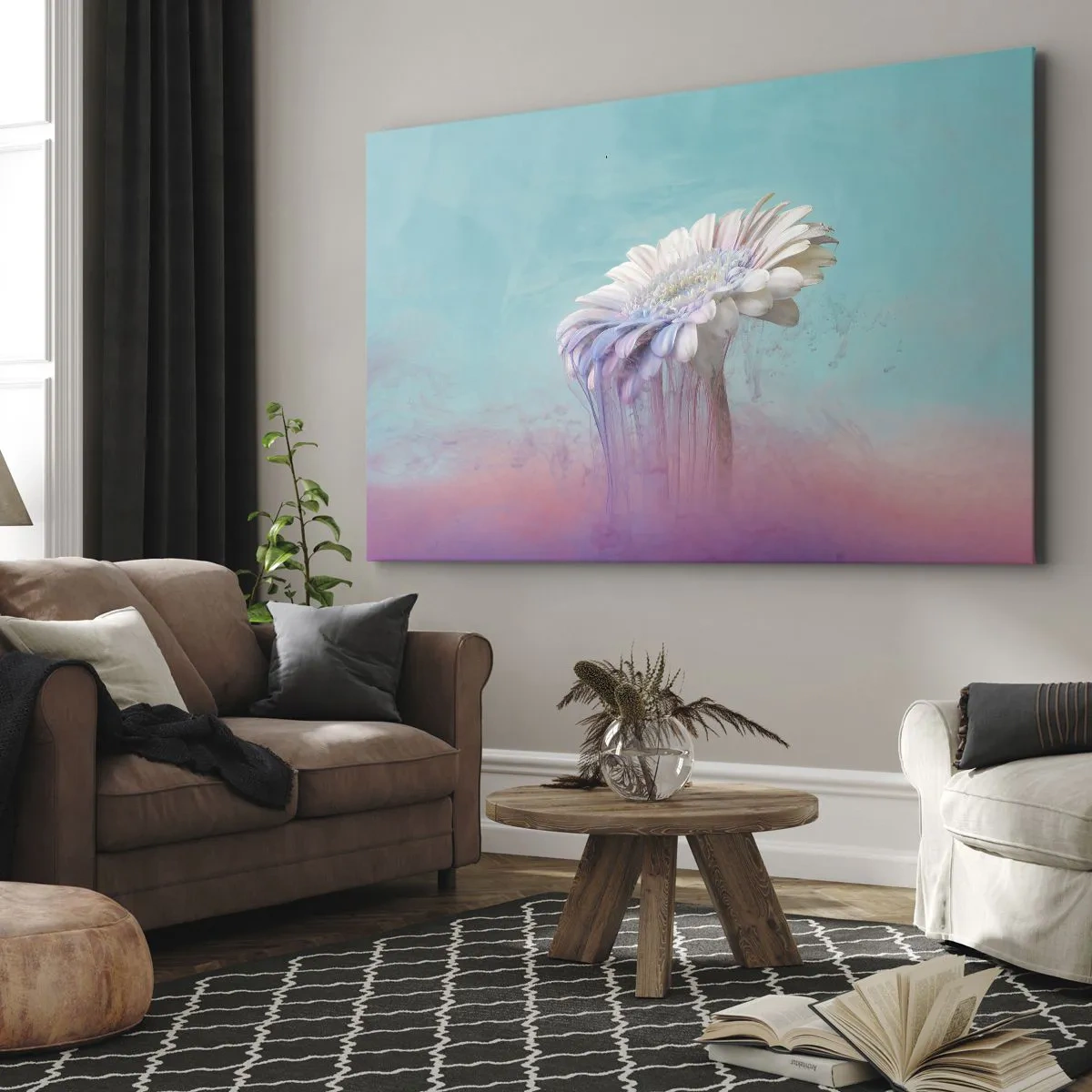 Obraz na plátne - Pastelová gerbera s efektom rozmazania - 70x50cm - Záhrobia kvetín - Moderná nástenná dekorácia do obývacej izby a spálne ARTTOR