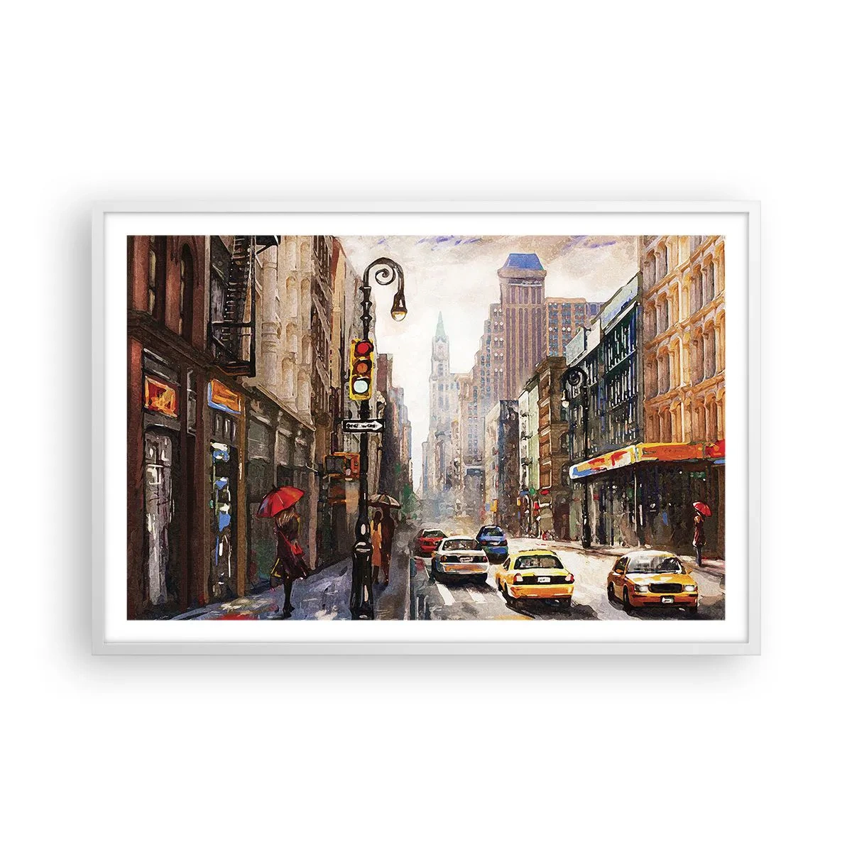 Plagát v bielom ráme - New York – farebný aj v daždi - 91x61 cm