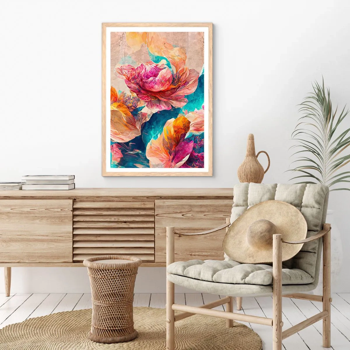 Plagát v ráme zo svetlého duba - Farebné bohatstvo kytice - 30x40 cm