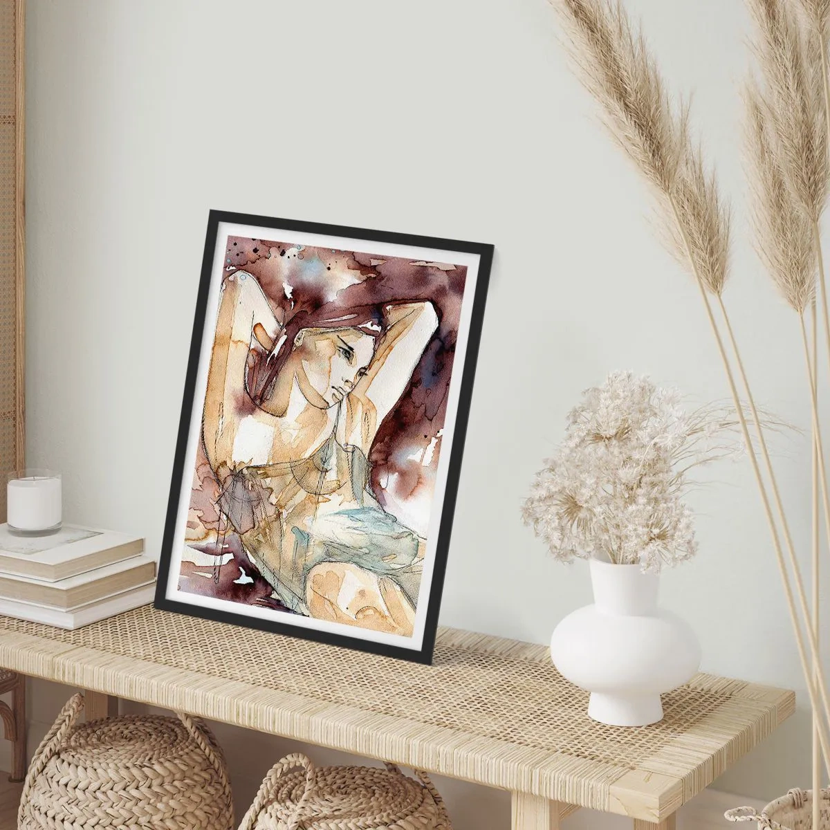 Plagát v čiernom ráme - Umelecká silueta ženy v odtieňoch hnedej - 50x70cm - Fialová nálada - Moderná nástenná dekorácia do obývacej izby a spálne ARTTOR