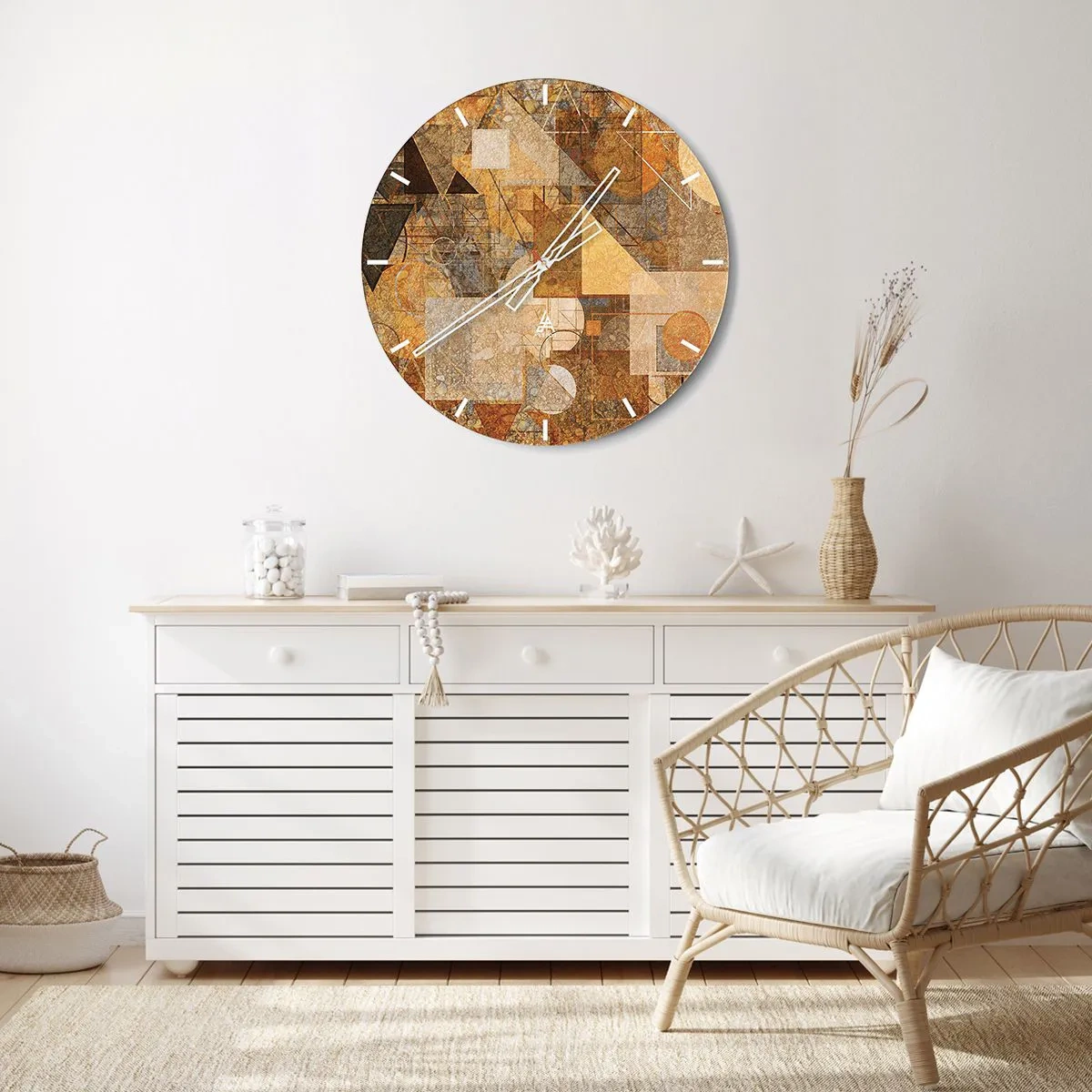 Nástenné hodiny - Geometrická abstrakcia v odtieňoch zlatej a hnedej - 30x30cm - Kubistické bronzové štúdium - Moderná nástenná dekorácia do obývacej izby, kuchyne a spálne ARTTOR