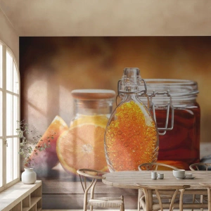 Fototapeta na mieru Premium Canvas - Slnečné chute a arómy - Gastronómia, Oranžová, Nádoba s medom