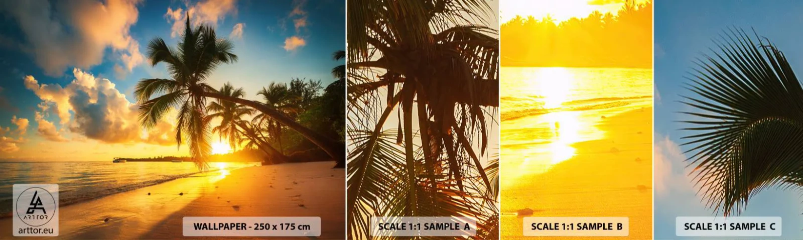 Vzorka samolepiacej fototapety Deluxe Sticker - Karibský sen - Krajina, Kokosová palma, More - 100x30 cm