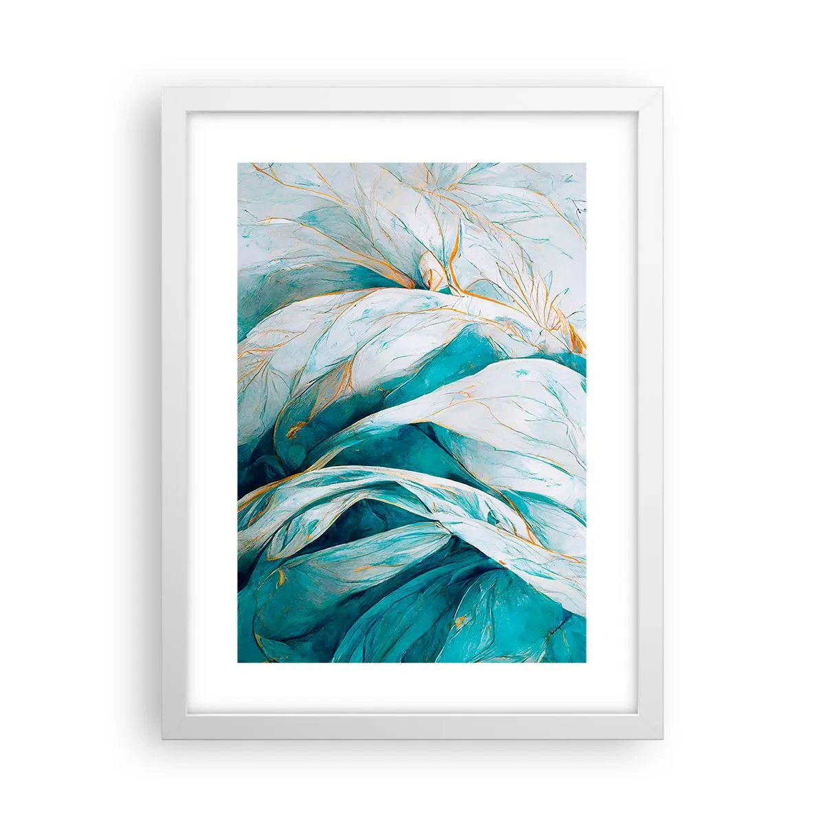 Plagát v bielom ráme - Modrá abstrakcia so zlatým motívom - 30x40 cm