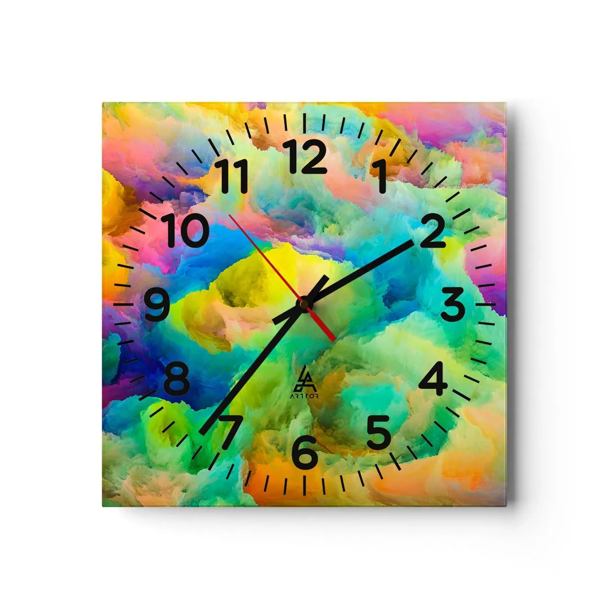 Nástenné hodiny - Dúhové páperie - 40x40 cm