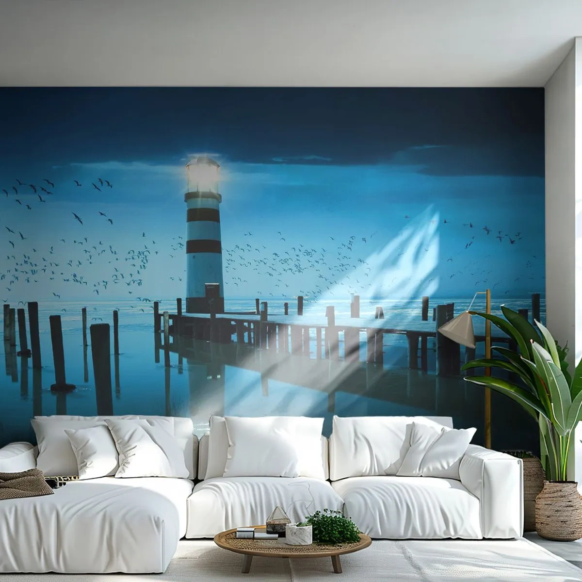 Fototapeta Standard Eco - A nebojíš sa tmy - Krajina, Maják, Drevený most - 250x175 cm
