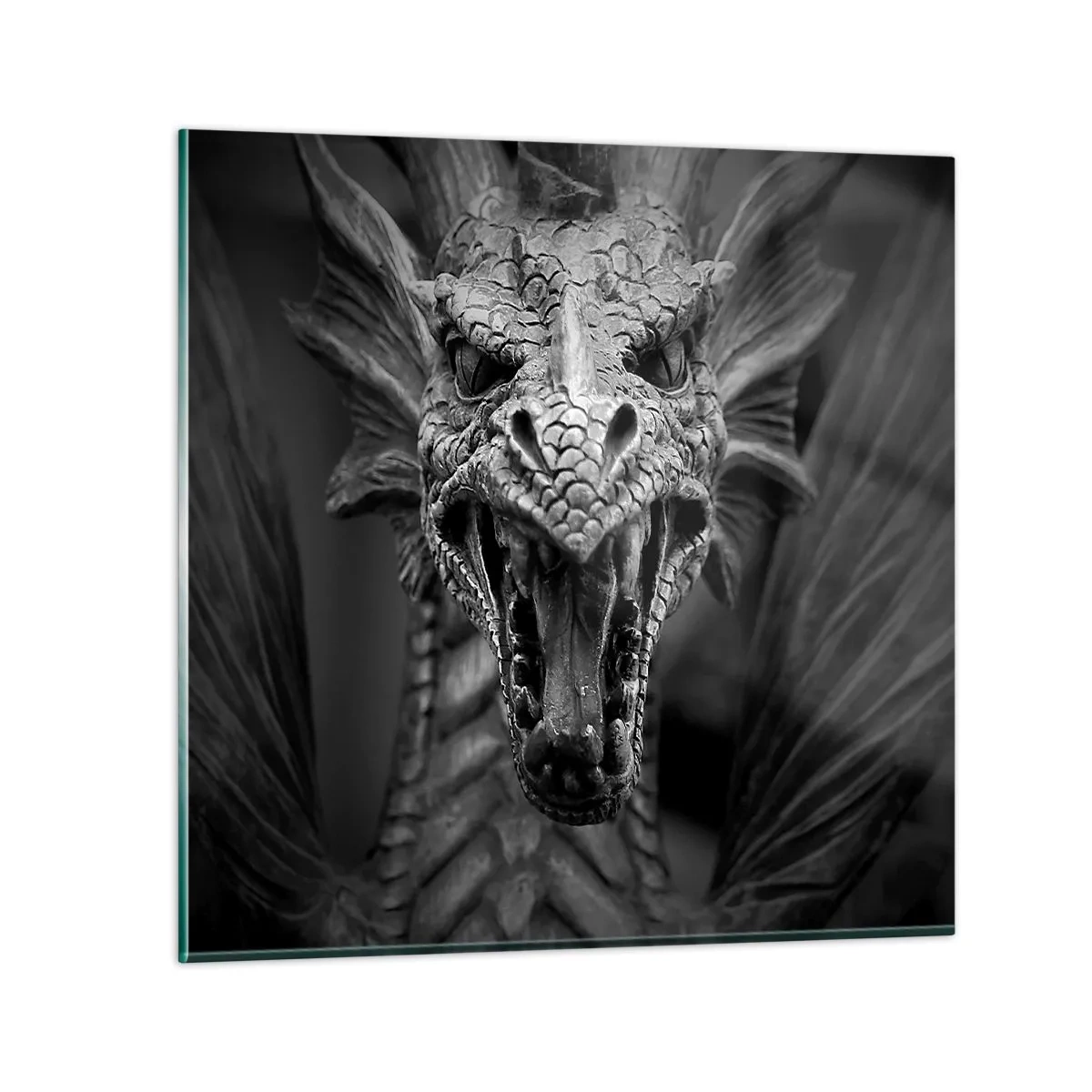 Obraz na skle - Rozprávkový drak v šedi - 70x70 cm