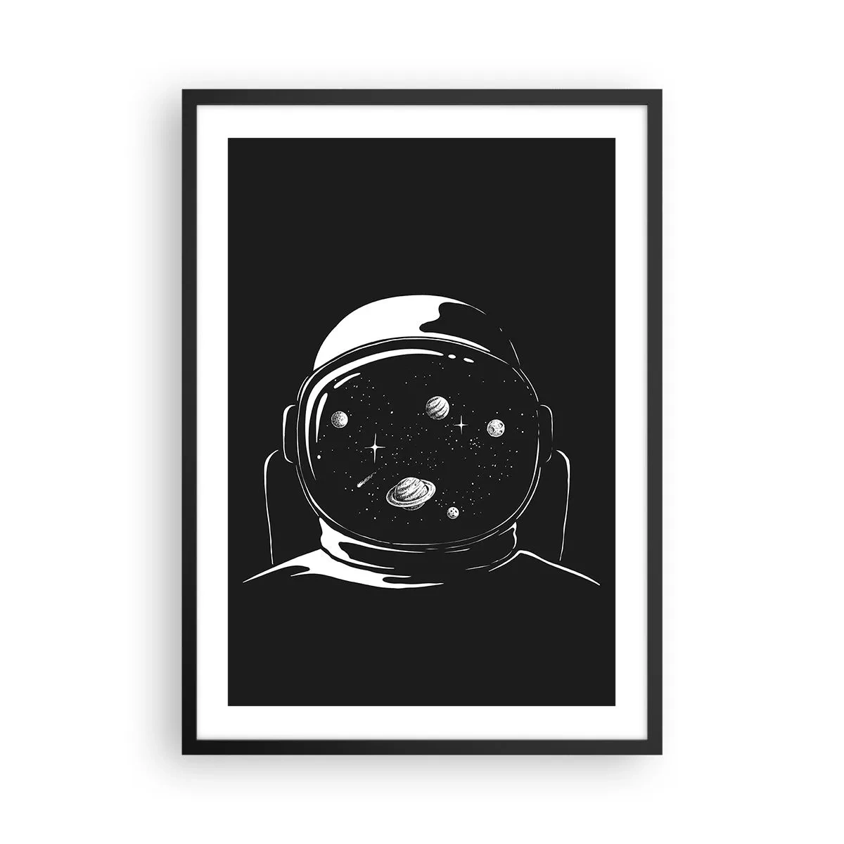 Plagát v čiernom ráme - Astronaut s odrazom vesmíru v prilbe - 50x70cm - Skvelý výhľad - Moderná nástenná dekorácia do obývacej izby a spálne ARTTOR