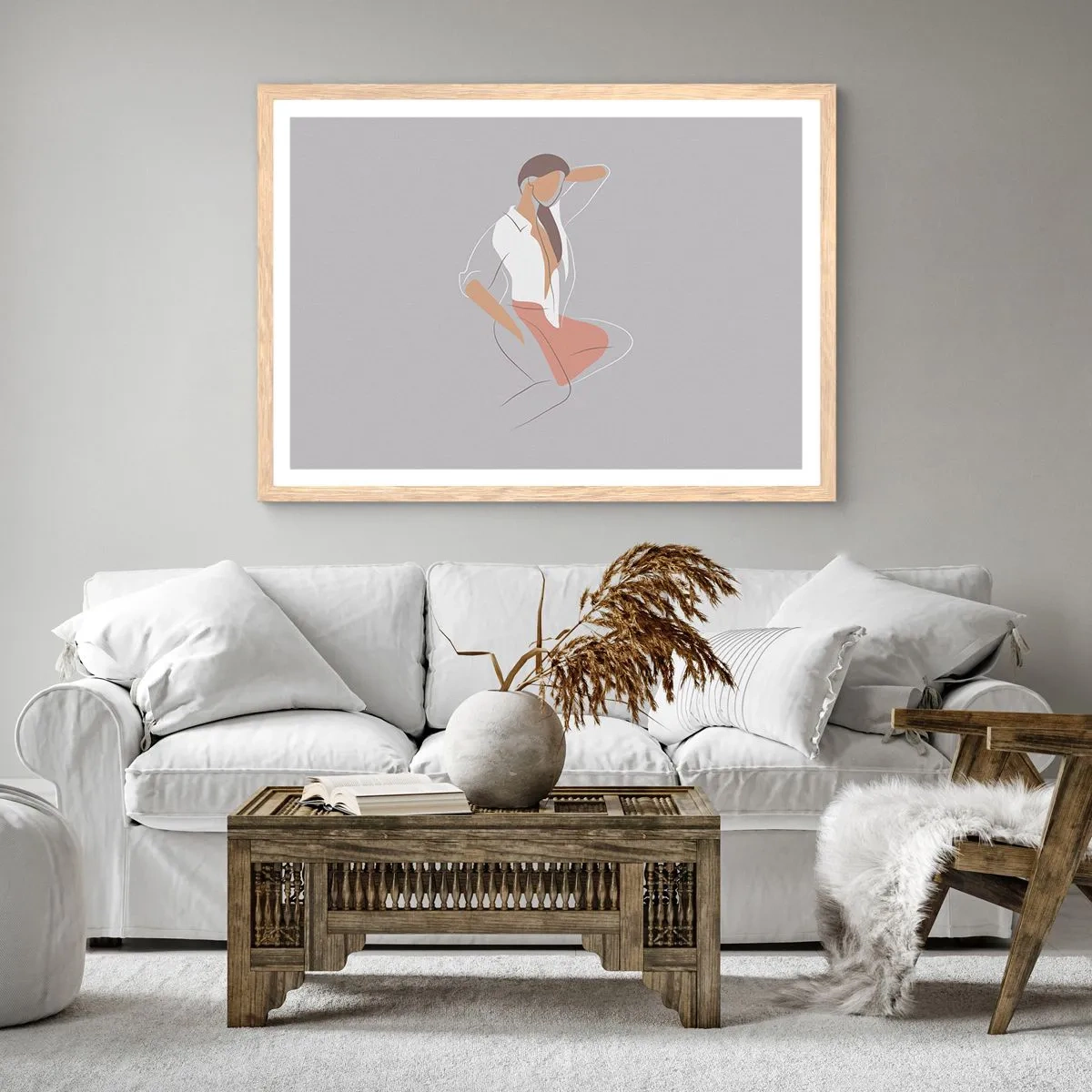 Plagát v ráme zo svetlého duba - Obrys pôvabu - 70x50 cm