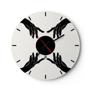 Nástenné hodiny - Čierne ruky obklopujúce tmavý kruh na svetlom pozadí - 30x30cm - Tajné znamenie - Moderná nástenná dekorácia do obývacej izby, kuchyne a spálne ARTTOR