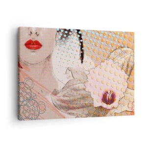 Obraz na plátne - Abstraktné umelecké dielo s motívom úst a orchidey - 70x50cm - Komiksový heroín - Moderná nástenná dekorácia do obývacej izby a spálne ARTTOR