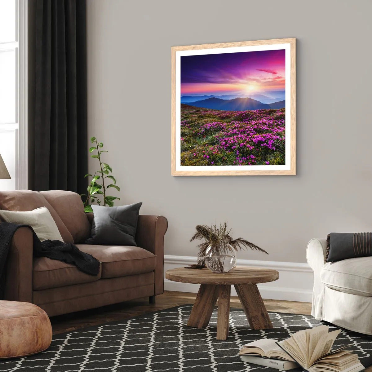 Plagát v ráme zo svetlého duba - Zavoňali svieže púčiky byliniek z obilných polí - 60x60 cm