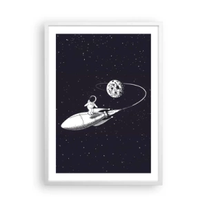 Plagát v bielom ráme - Vesmírny surfista - 50x70 cm