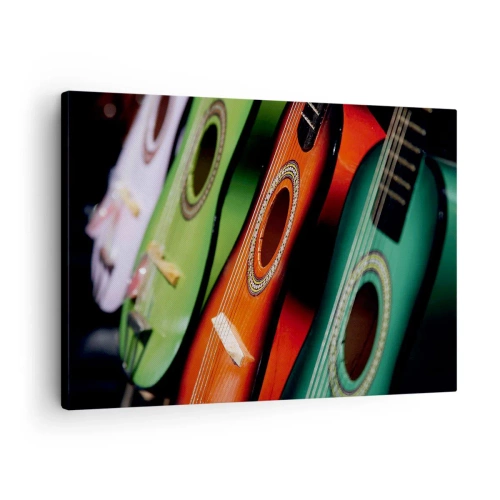 Obraz na plátne - Farebné gitary v rôznych odtieňoch usporiadané v rade - 70x50cm - Gitara má veľa farieb - Moderná nástenná dekorácia do obývacej izby a spálne ARTTOR