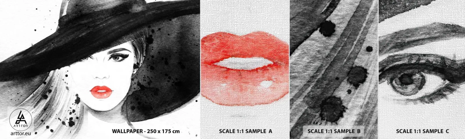 Vzorka fototapety Premium Canvas - Dáma v čiernom - Žena, Ženská tvár, Portrét ženy - 100x30 cm