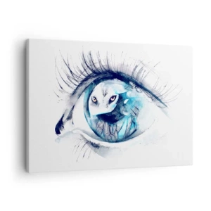 Obraz na plátne - Oko s obrázkom sovy v akvarelových odtieňoch modrej - 70x50cm - Z očí do očí s divočinou - Moderná nástenná dekorácia do obývacej izby a spálne ARTTOR