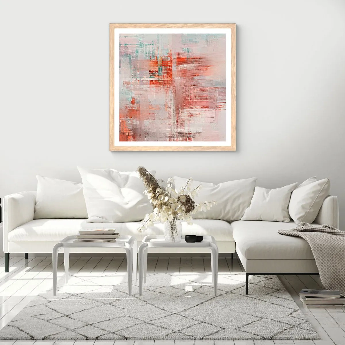 Plagát v ráme zo svetlého duba - Zahmlené. Ale ružové - 30x30 cm