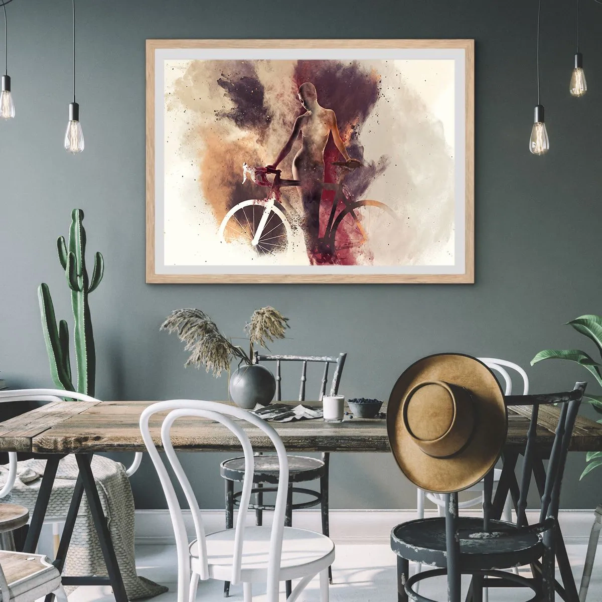 Plagát v ráme zo svetlého duba - Cyklistická duša v mramorových tvaroch - 70x50 cm